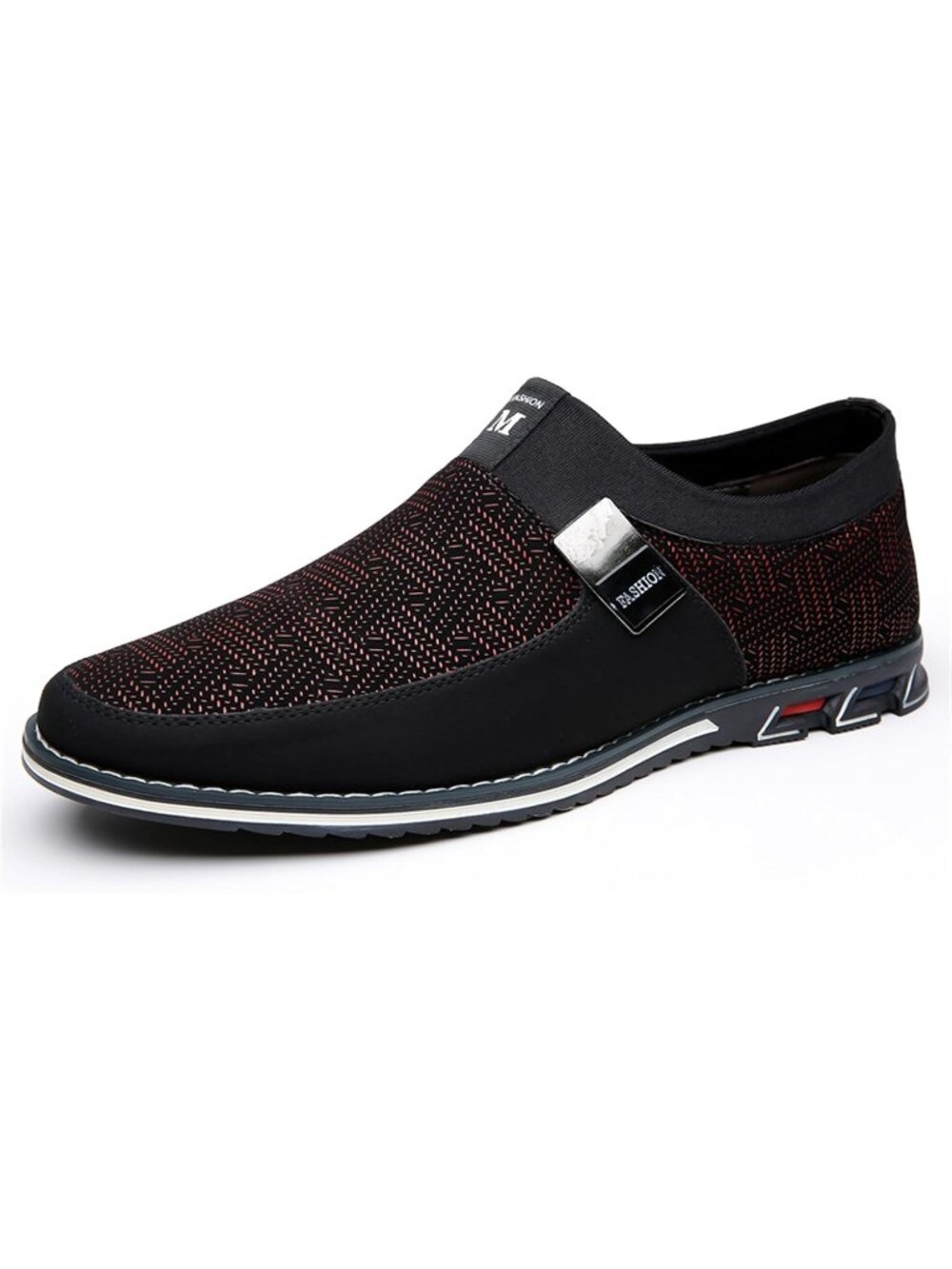 Men's Red Herringbone Tweed Slip-on Low-heel Silver Hardware Office Dress Loafer